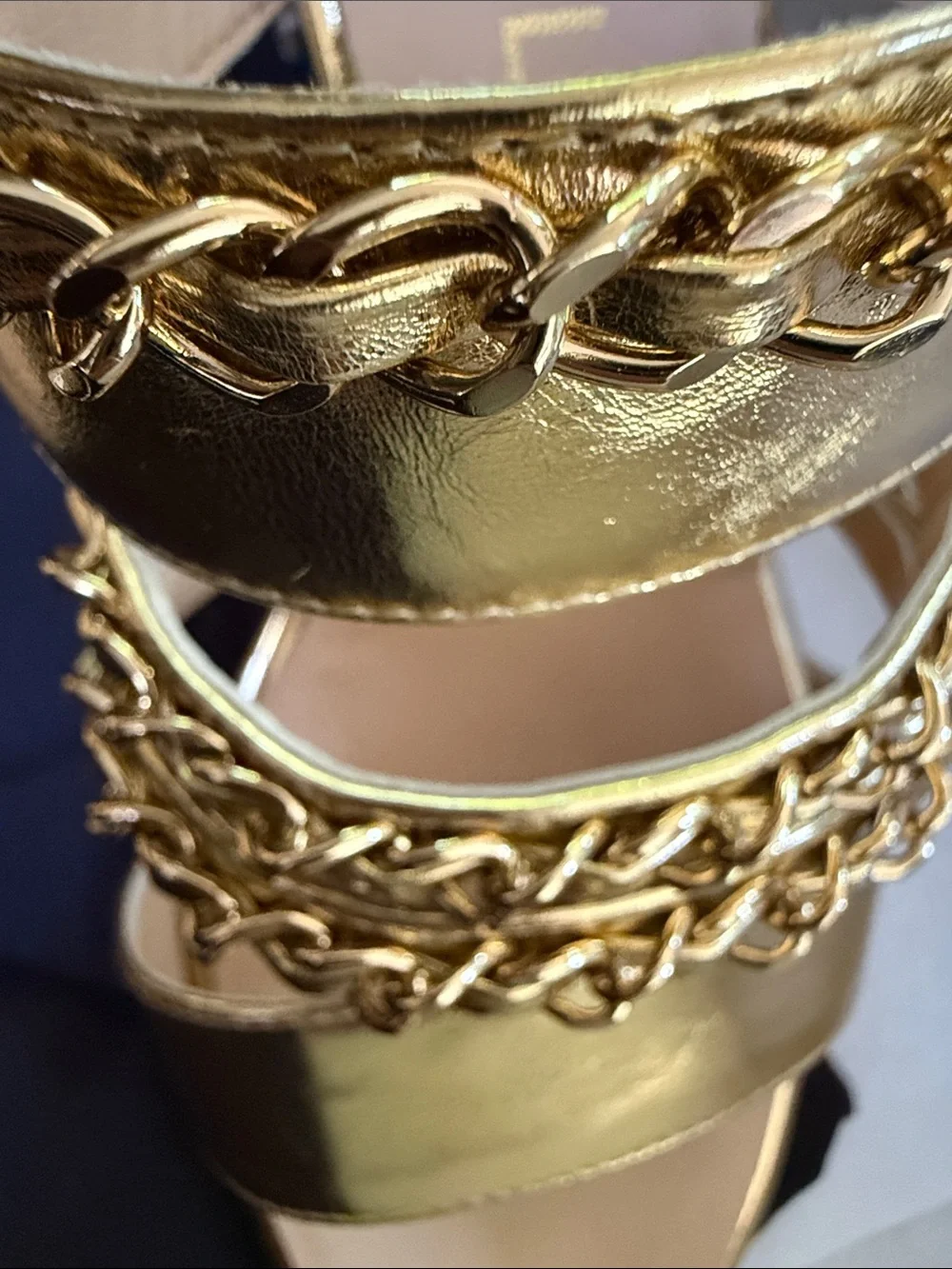 CHANEL Gold Chain-Trim High Block Heel Mules